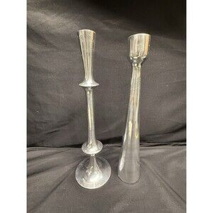 Pair Of Tall Silver Aluminum Candle Stick Holders Dinner Candles 14.5” Modern